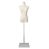 SHAREWIN Dress Form Mannequin Body Female Beige Linen Fabric Manikin Torso with Detachable Adjustable Height 50”-70” High Slim Body Stability Silver Metal Stand
