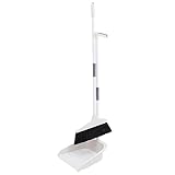 Healifty Broom and Dustpan Set Plastic Upright Standing Dust Pan with Long Handle Broomstick for Kitchen Lobby Office Living Room Household Indoor Outside White