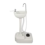 Outvita Portable Camping Sink w/ 19L Water Tank Rolling Wheels Towel Holder Soap Dispenser Faucet, Outdoor Foot Pump Washing Station for RV Boat Travel Picnic Worksit