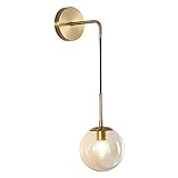 KCO Mid Century Modern Wall Light Fixture Minimalist Gold Globe Wall Sconce Brush Brass Bathroom Vanity Light Fixture Over Mirror Glass Ball Wall Reading Lamp (Amber)