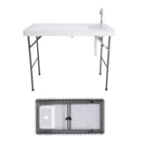 HiEthan Folding Outdoor Camping Sink Station with Hose Hook Up, Heavy Duty Fillet Table with Faucet for Dock Beach Patio Picnic