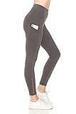 Leggings Depot Women's Reflective 7/8 Yoga Pants with Pockets-YL8A, Charcoal, Medium