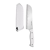 Farberware Edgekeeper Triple Riveted Santoku Self-Sharpening Blade Cover, High Carbon-Stainless Steel Kitchen Ergonomic Handle, Razor-Sharp Knife, 7 Inch, White