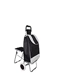 New Home Era Heavy Duty Shopping Cart with Seat - Portable Cart with Waterproof Cart Cover - Adjustable Easy to Fold Trolley Cart for Senior Adults - Handcraft Trolley Cart with Comfort Seat (Black)