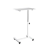 Seville Classics Solid-Top Height Adjustable Mobile Laptop Computer Desk Cart Ergonomic Home Office Stand Rolling Table, Overbed (23.6'), White