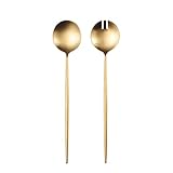 Zerophilo Salad Servers,Spoon and Fork Set 11.41 inch,18/10 Stainless Steel Salad Serving Titanium Plating (Gold)