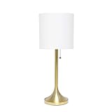 Simple Designs LT1076-GDW Tapered Fabric Drum Shade Table Lamp, Gold and White