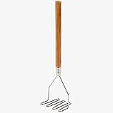24' Chrome Plated Square-Faced Potato Masher with Wooden Handle, Professional Potato Masher, Vegetable Masher, Cooking And Kitchen Gadget by Tezzorio