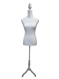 Female Mannequin Torso Dress Form with Wooden Tripod Base Stand Adjustable 60-67 Inch for Sewing Dressmakers Dress Jewelry Display,White Velvet