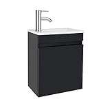 AHB 16' Bathroom Vanity W/Sink Combo for Small Space, Wall Mounted Bathroom Cabinet Set with Chrome Faucet Pop Up Drain U Shape Drain(Black)…