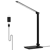Dott Arts LED Desk Lamp, Touch Lamps with 3 Levels Brightness, Dimmable Office Reading Lamp Adjustable Arm, Foldable Table for Bedroom Bedside Study, 5000K, 8W, Black