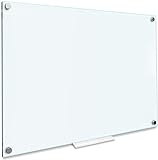 Glass Whiteboard 46 x 34 inch (4' x 3') Glass Dry Erase Board for Wall Frameless Large Office Wall Mount Frosted White Board for Work Home and School with Marker Tray Included