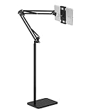 Tablet Floor Stand Holder, Angle Height Adjustable Foldable Boom Arm Overhead Phone Mount for Sofa Bed Use, Compatible with iPad Pro 12.9 Air Mini, iPhones, Samsung Tab, Surface Pro, Kindle, E-Reader