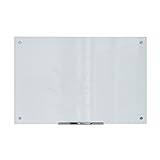 U Brands Glass Dry Erase Board, 35'x23', White Frosted Surface With Silver Grommets, Frameless, Includes Marker With Eraser