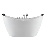 Empava 59' Freestanding Whirlpool Bathtub with Hydromassage Adjustable Water Jets Luxury Acrylic Massage SPA Soaking Bath Tub in White Double Ended