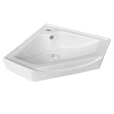 Renovators Supply Alexander II Small Corner Sink - Modern Wall Mount Bathroom Vessel Sink with Faucet Hole and Overflow - Heavy-Duty Wall Hung Sink - Grade A, Porcelain Scratch and Stain Resistant