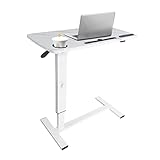 BeGyoku Overbed Table,Hospital Bed Table,Pneumatic Bed Tables Adjustable Over The Bed with Hidden Wheels&USB Port,Mobile Laptop Table Cart and Rolling Bedside Table with Tray Hospital Home Use-White