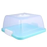 ABOOFAN Cake Carrier Square Cake Server with Lid and Handle Portable Loaf Cake Container Food Storage Keeper Dome for Birthday Wedding Cake Holder Blue