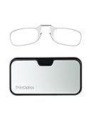 ThinOptics Universal Case and Readers Rectangular Reading Glasses, Silver Black Metal Pod with Clear Freames, 1.5