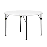Living and More 4ft Bi-Fold Round Folding Table, Banquet and Event Folding Table with Carrying Handle, White