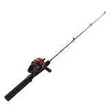 Zebco Dock Demon Spincast Reel and Fishing Rod Combo, 30-Inch 1-Piece Fiberglass Fishing Pole with EVA Handle, QuickSet Anti-Reverse Fishing Reel, Pre-Spooled with 6-Pound Zebco Line, Red, 20