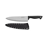 Farberware Edgekeeper 8-Inch Chef Knife with Self-Sharpening Blade Cover, High Carbon-Stainless Steel Kitchen Knife with Ergonomic Handle, Razor-Sharp Knife, Black