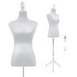 Dress Form Mannequin Torso with Wooden Tripod Stand, 50-63 inch, Adjustable Height for Clothing Display, Sewing, Photographing, Portable Female Body Shape,White