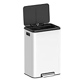 SONGMICS Kitchen Trash Can, 10.5-Gallon (40L) Garbage Can with Lid and Wide Foot Pedal, Soft Close and Stays Open, White ULTB541W40