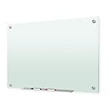 J&J worldwide Glass Whiteboard, Frosted Glass Dry Erase Board 4' x 3', Non-Magnetic, Frosted Surface, Frameless, Includes Markers, Marker Tray, Eraser for Wall, Office, Home, School