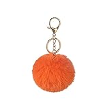 Pom Pom Keychains Cute Faux Rabbit Fur Ball Pom Pom Keychain Colorful Soft Plush Pompoms Car Key Ring Handbag Tote Bag Pendant Purse Charm-Orange