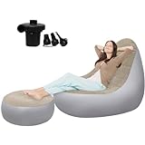 EQURROY Inflatable Chair, Portable Fast Inflatable Sofa Chair with Foot Stool and Air Pump, Surface with Plush Smooth Comfortable Ideal for Living Room, Room and Outdoor Camping use（Coffee+Air Pump）