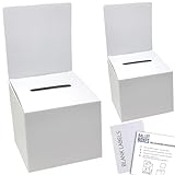 ALBEN Ballot Box for Suggestions Donations Raffles White Glossy Cardboard Boxes with Removable Header in Medium Size 6x6x6 inches with Slot for Tickets and More (2 Pack)