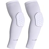 COOLOMG Elbow Pads Compression Padded Arm Sleeves for Basketball Football Volleyball White M