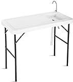 GLACER Folding Fish Fillet Cleaning Table, Portable Fish Cleaning Table Station w/Sink, Faucet, Outdoor Fillet Table for Hunting, Cleaning, Cutting, Fishing Folding Table for Camping, Picnic, Garden