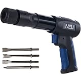 Air hammer, NEU PNEUPACTURE 250mm long barrel air chisel kit, with 4pcs chisels, with quick change retainer, 2200bpm, front exhuast, air chisel for shoveling and cutting