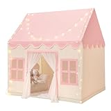 Wilwolfer Pink Kids Tent with Padded Mat, Star Lights - Kids Playhouse Play Tents for Toddlers - Kids Play Tent Indoor Toy House Gifts for Girls Boys - Toddler Pink Tent
