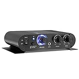 Pyle Wireless Bluetooth Home Audio Amplifier - 90W Dual Channel Mini Portable Power Stereo Sound Receiver w/ Speaker Selector, RCA, AUX, LED, 12V Adapter - For iPad, iPhone, PA, Studio Use - PFA330BT