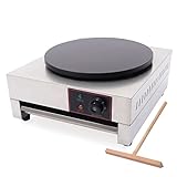 Electric Crepe Maker Griddle 1700W Commercial Crepe Maker Cooktop 16'' Large Pancake Machine Non-Stick Cereals Pancake Stove Flat Plate Crepe Griddle with Wooden Spreader