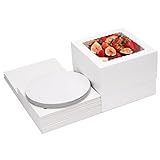 Moretoes 20pcs Tall Cake Boxes 10x10x8 Inches Cake Boxes Set (10pcs Boxes and 10pcs Boards), 10 Sets White Tall Bakery Box Window Pastry Disposable Cake Carrier Cake Containers for Desserts, Cupcakes
