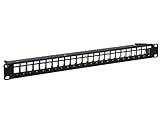 Monoprice 24-Port Blank Keystone Shielded Network Patch Panel, 1U, UL Listed, with Wire Support Bar (TAA), T568A/B