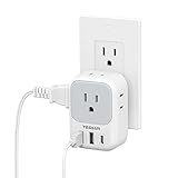 USB Wall Charger, USB Plug Adapter Outlet Extender, TESSAN 3 USB Hub (1 USB C Port), Multi Charging Station for Cruise, Bathroom, Office, Dorm Essentials