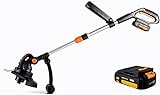 Heywork 20V Cordless 12 Inch Electric Weed Eater On Wheels Battery Powered Lightweight Weed Grass Trimmer/Edger, 8000 RPM 5.1lb with 2.0Ah Battery and Charger