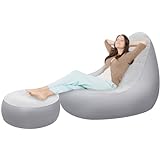 EQURROY Inflatable Chair, Portable Fast Inflatable Sofa Chair with Foot Stool, Surface with Plush Smooth Comfortable Ideal for Living Room, Room and Outdoor Camping use（Gray）