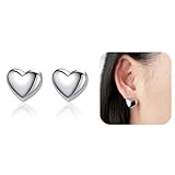 Silver Heart Earrings Heart Shaped Stud Earrings 925 Sterling Silver Earrings for Women Valentine’s Day Fashion Chunky Heart Jewelry