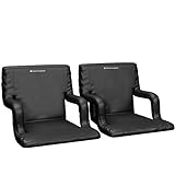 Home-Complete Stadium Seat Chair, 2 Pack- Bleacher Cushions with Padded Back Support, Armrests, 6 Reclining Positions and Portable Carry Straps (Set of 2, Black)