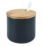RockTrend Simple Pure Color Ceramic Spice Jar Seasoning Box Condiment Pot Sugar Bowl with Bamboo Lid and Spoon
