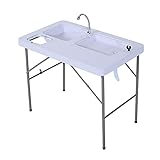 Outsunny Folding Camping Table with Faucet and Dual Water Basins, Outdoor Fish Table Sink Station, for Picnic, Fishing, 40''