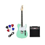 LyxPro 39” Electric Telecaster Guitar Kit, 20 Watt Amp Speaker, Solid Full-Size Wood Body, C-Shape Neck, Quality Gear Tuners, 3-Way Switch & Volume/Tone Controls, 12 Picks And Cable Included - Green