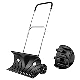 ORIENTOOLS Snow Shovel with Wheels for Driveway, Heavy Duty Snow Pusher with 6' Wheels and 26' Wide Blade for Efficient Snow Removal, Back Saver Snow Pusher Efficient Remover Tool for Doorway Sidewalk