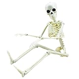 16” Posable Halloween Skeleton- Full Body Halloween Skeleton with Movable Joints for Haunted House Props Decorations